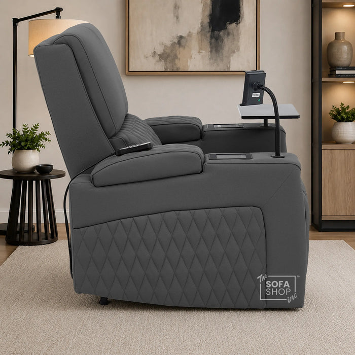 1 Seater Smart Tech Riser Recliner Cinema Chair | Luxury Theatre Seating | Grey Real Leather | Assisi