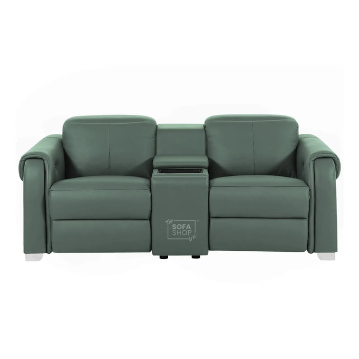 2 Seater Electric Recliner Sofa | Green Real Leather | Turin