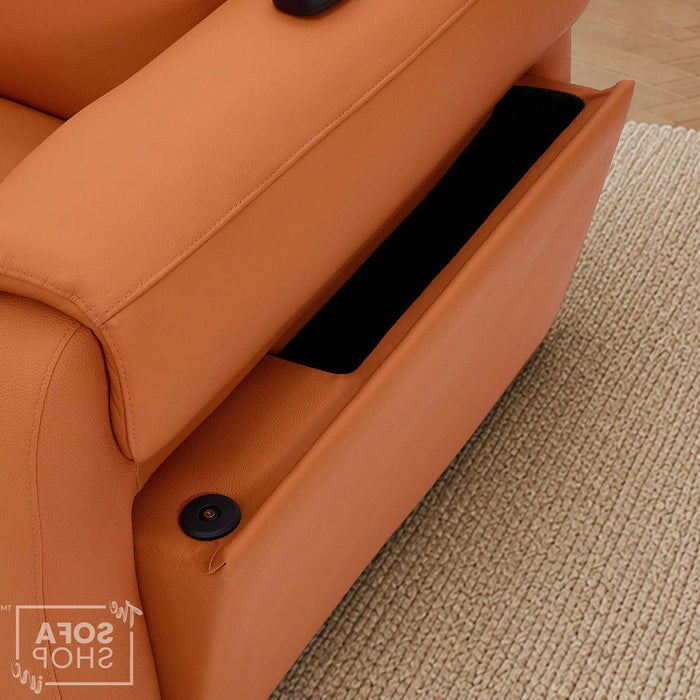 3 Seater Electric Recliner Sofa | Orange Real Leather | Turin