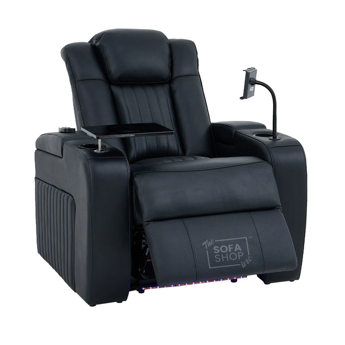 1 Seater Smart Tech Electric Recliner Cinema Chair | Luxury Theatre Seating | Black Real Leather | Capri
