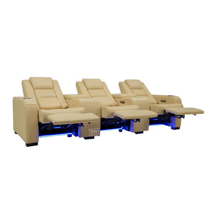 3 Seater Smart Tech Electric Recliner Cinema Sofa | Cream Real Leather | Roma