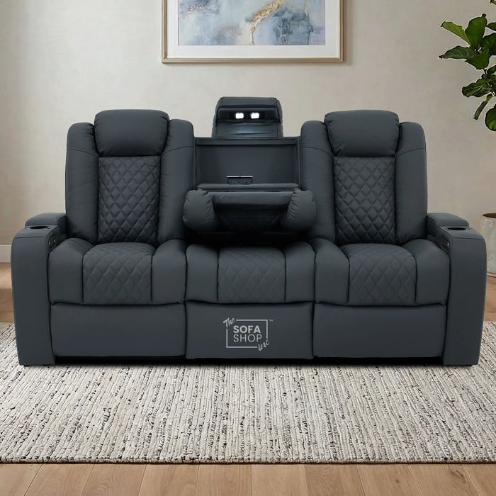 3 Seater Smart Tech Electric Recliner Cinema Sofa | Grey Real Leather | Milano