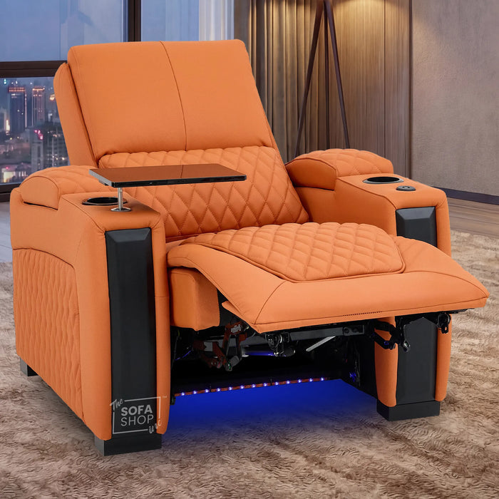 1 Seater Smart Tech Electric Recliner Cinema Chair | Luxury Theatre Seating | Orange Real Leather | Assisi