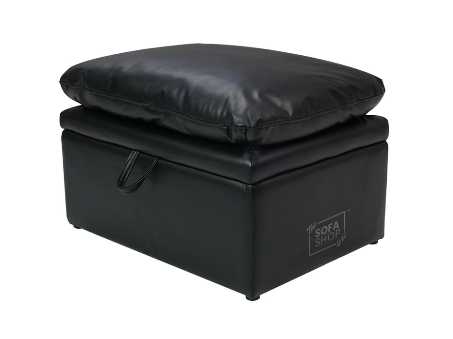 Black Aesthetic Leather Cushion Top Footstool - Bari