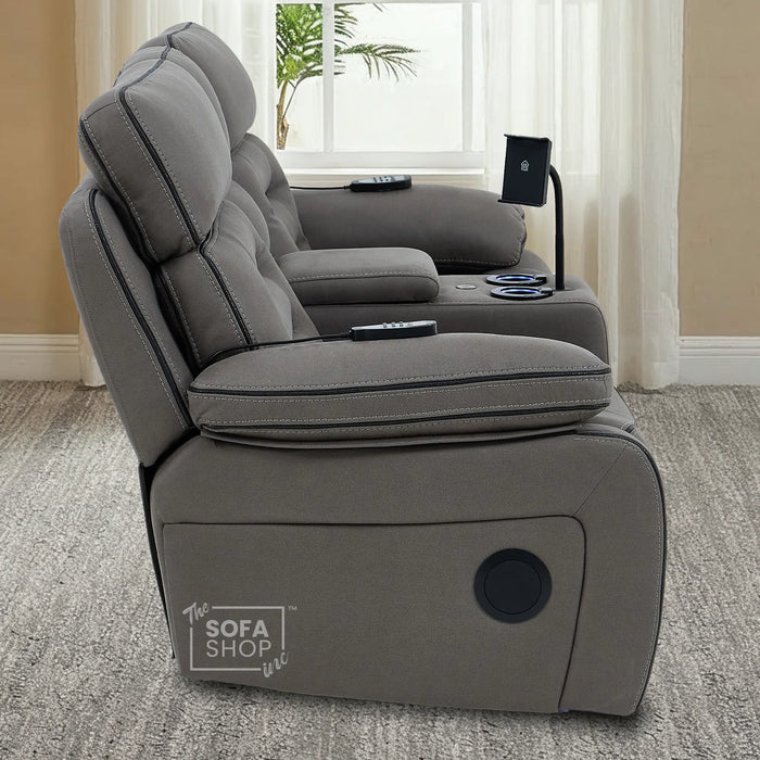 2 Seater Smart Tech Electric Recliner Cinema Sofa | Graphite Grey Fabric | Tuscany