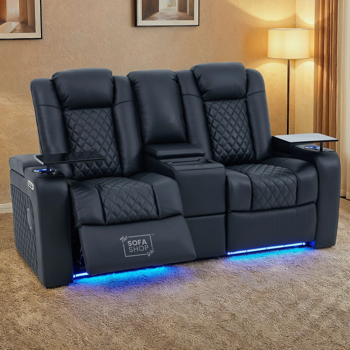 2 Seater Smart Tech Electric Recliner Cinema Sofa | Luxury Theatre Seating | Black Real Leather | Milano