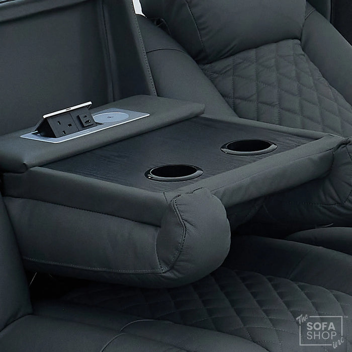 3 Seater Smart Tech Electric Recliner Cinema Sofa | Grey Real Leather | Milano