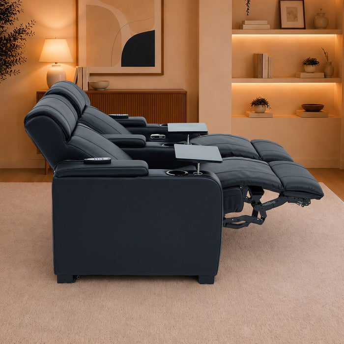 2 Seater Smart Tech Electric Recliner Cinema Sofa | Luxury Theatre Seating | Black Real Leather | Rimini