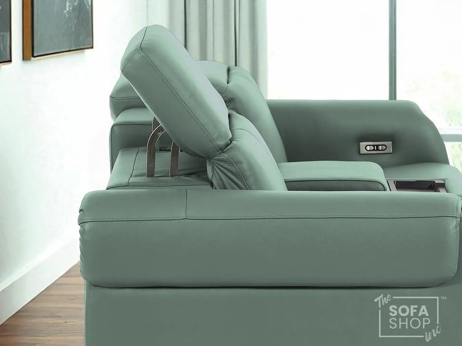 2 Seater Electric Recliner Sofa | Green Real Leather | Turin