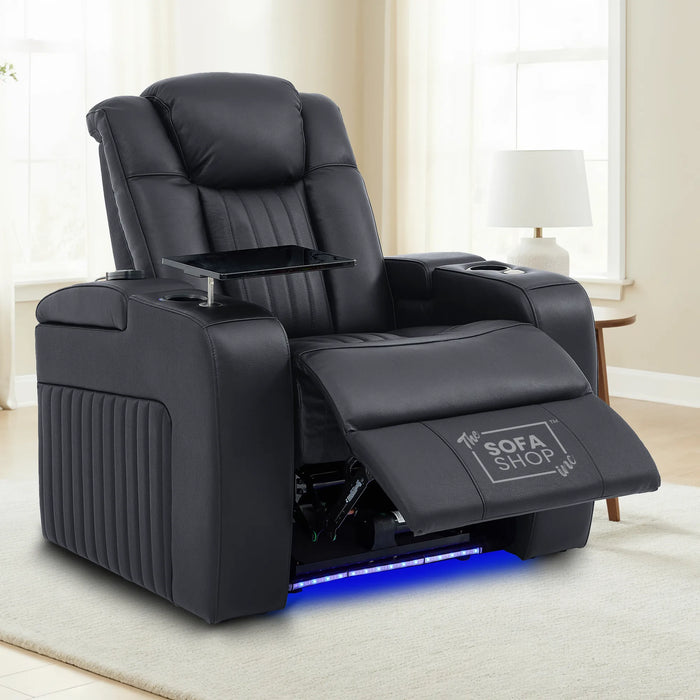 Capri Black Real Leather Smart Tech Electric Recliner Theatre Seating Chair | Cinema Chair
