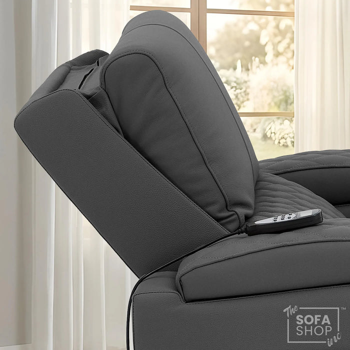 1 Seater Smart Tech Riser Recliner Cinema Chair | Luxury Theatre Seating | Grey Real Leather | Assisi