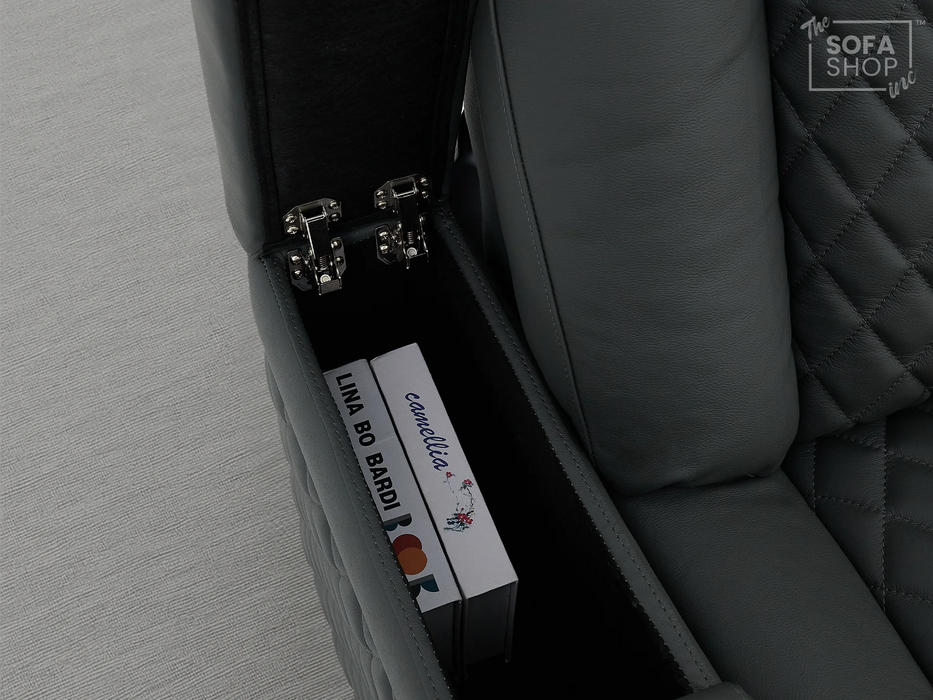 1 Seater Smart Tech Electric Recliner Cinema Chair | Luxury Theatre Seating |Grey Real Leather | Milano