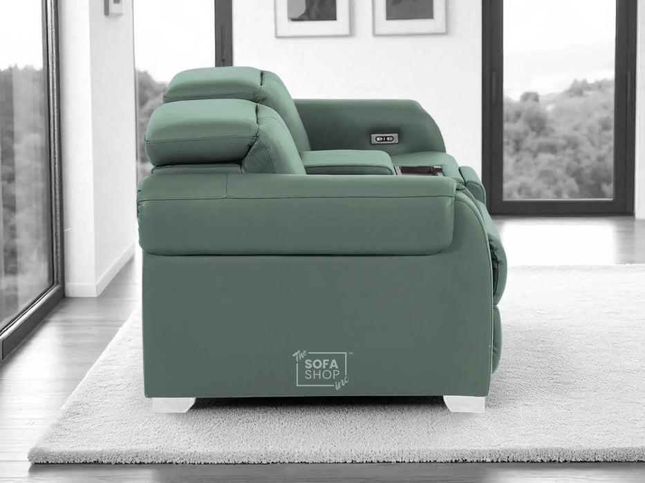2 Seater Electric Recliner Sofa | Green Real Leather | Turin