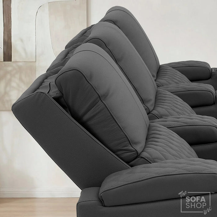 3 Seater Smart Tech Electric Recliner Cinema Sofa | Luxury Theatre Seating | Grey Real Leather | Assisi