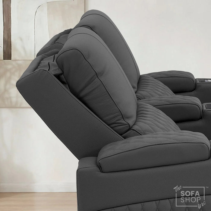 2 Seater Smart Tech Electric Recliner Cinema Sofa | Luxury Theatre Seating | Grey Real Leather | Assisi