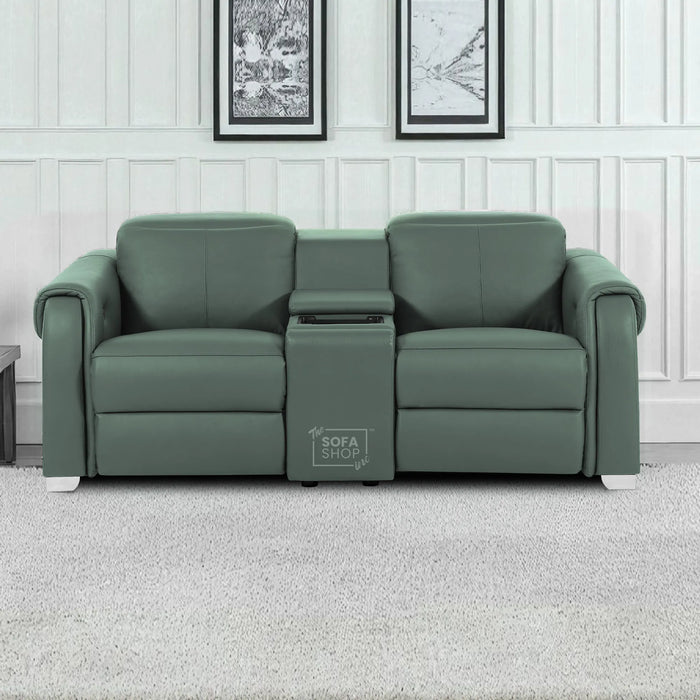 2 Seater Electric Recliner Sofa | Green Real Leather | Turin