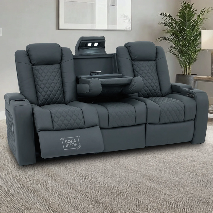 3 Seater Smart Tech Electric Recliner Cinema Sofa | Grey Real Leather | Milano