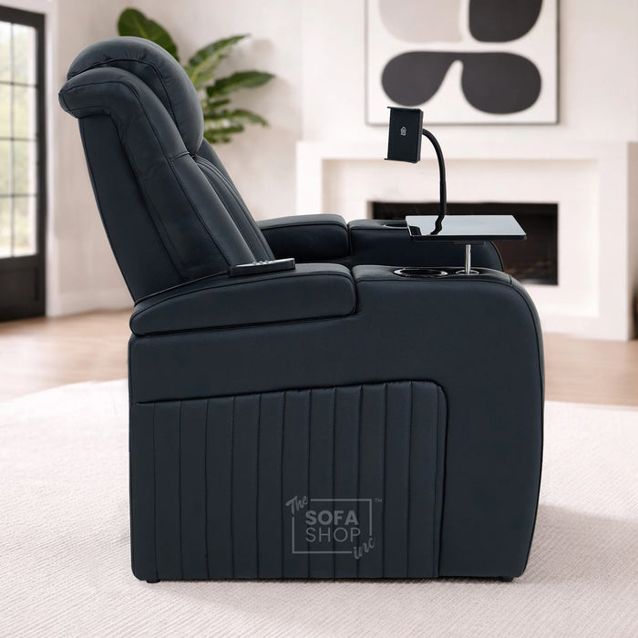 1 Seater Smart Tech Electric Recliner Cinema Chair | Luxury Theatre Seating | Black Real Leather | Capri