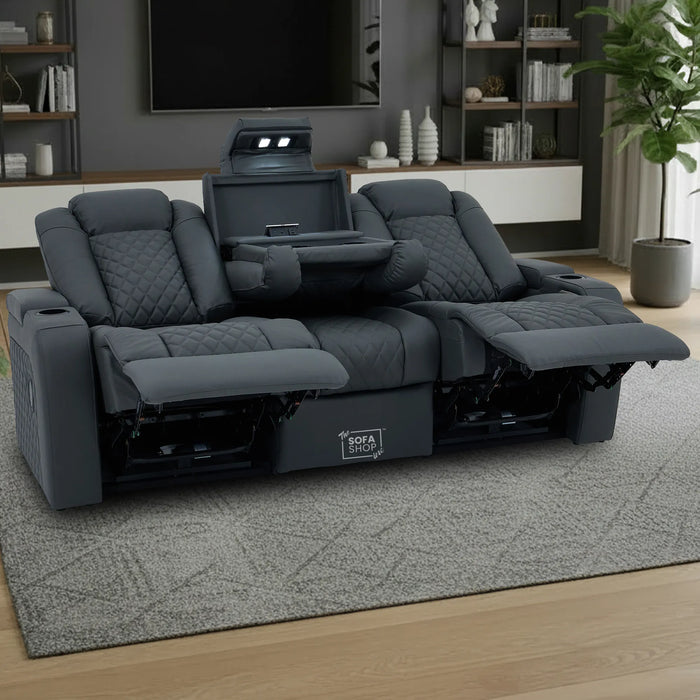 3 Seater Smart Tech Electric Recliner Cinema Sofa | Grey Real Leather | Milano