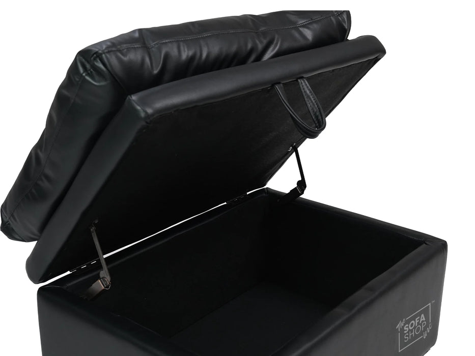 Black Aesthetic Leather Cushion Top Footstool - Bari