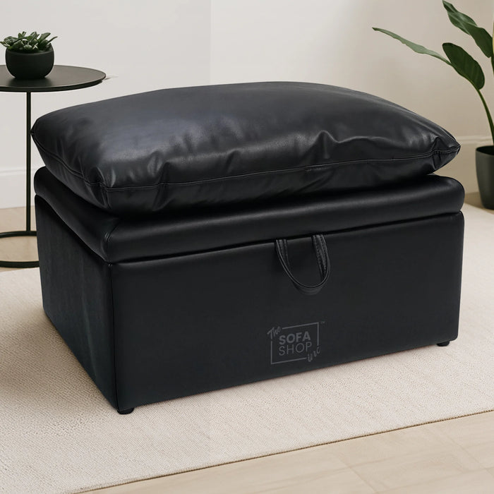 Black Aesthetic Leather Cushion Top Footstool - Bari