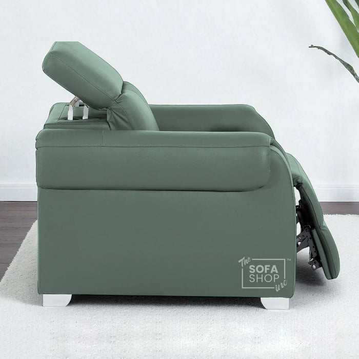 1 Seater Electric Recliner Chair | Green Real Leather | Turin