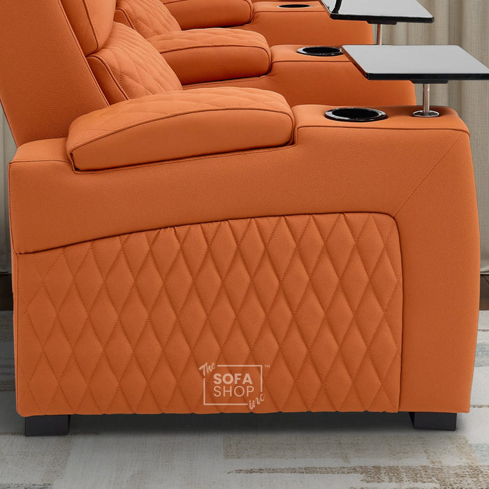 3 Seater Smart Tech Electric Recliner Cinema Sofa | Luxury Theatre Seating | Orange Real Leather | Assisi