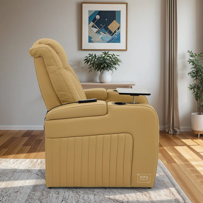 1 Seater Smart Tech Electric Recliner Cinema Chair | Luxury Theatre Seating | Tan Real Leather | Capri