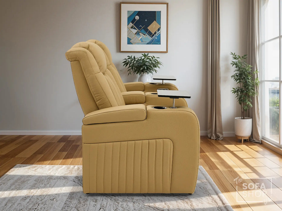 2 Seater Smart Tech Electric Recliner Cinema Sofa | Luxury Theatre Seating | Tan Real Leather | Capri