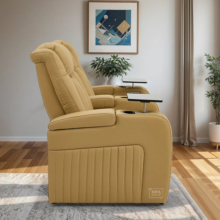 2 Seater Smart Tech Electric Recliner Cinema Sofa | Luxury Theatre Seating | Tan Real Leather | Capri