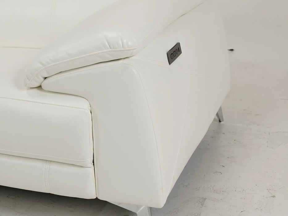 3 Seater Real Leather Electric Recliner Sofa in White | Power Recliner With USB-C/USB-A | Como | Ex Display | The Sofa Shop