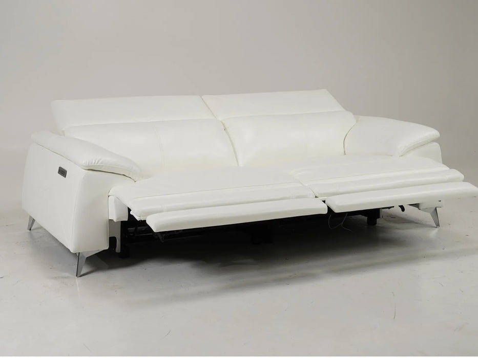 3 Seater Real Leather Electric Recliner Sofa in White | Power Recliner With USB-C/USB-A | Como | Ex Display | The Sofa Shop