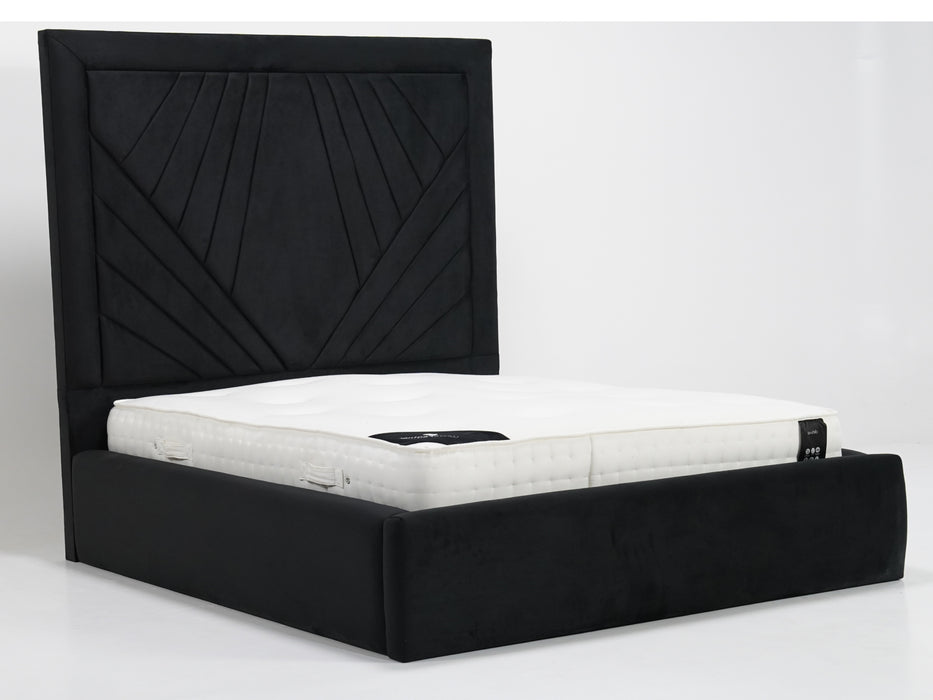 Black Plush Diamond Quilted Bed Frame | Slightly Worn Corner on Side Panel | Ex Display Bed in Like-New Condition