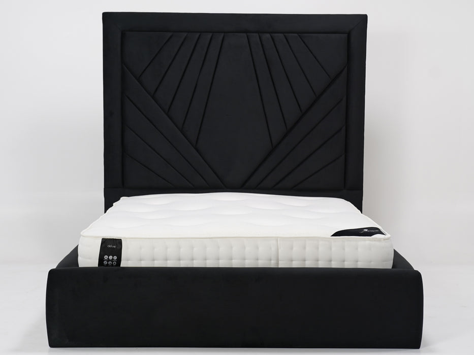 Black Plush Diamond Quilted Bed Frame | Slightly Worn Corner on Side Panel | Ex Display Bed in Like-New Condition