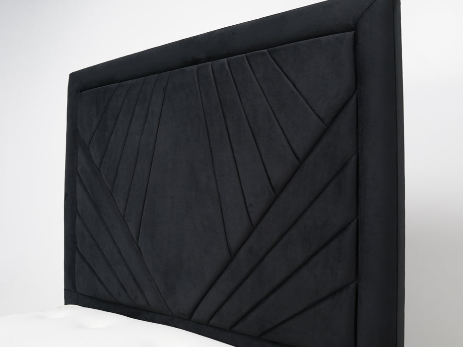 Black Plush Diamond Quilted Bed Frame | Slightly Worn Corner on Side Panel | Ex Display Bed in Like-New Condition