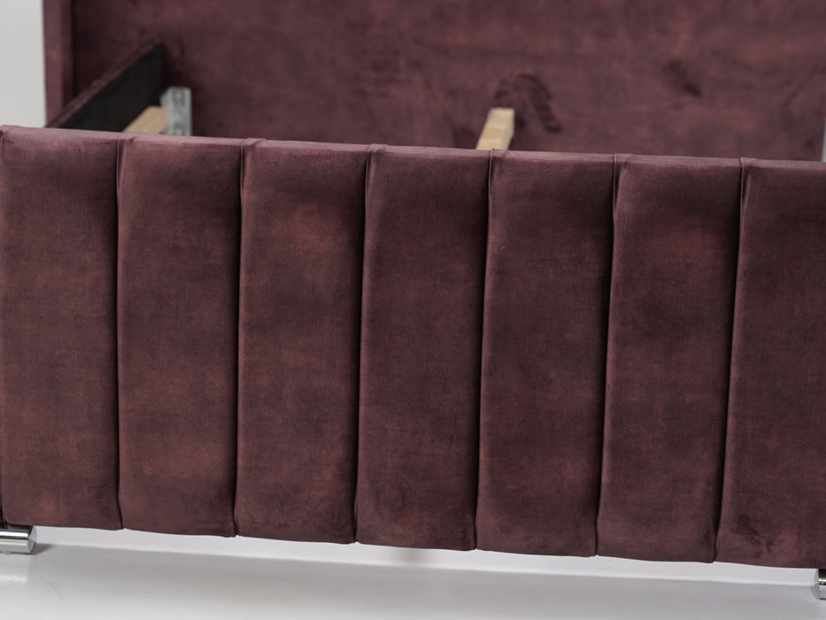 Burgundy Velvet Wingback Bed Frame | Two Ripped Corners on Footboard Upholstery | Ex Display Bed Frame