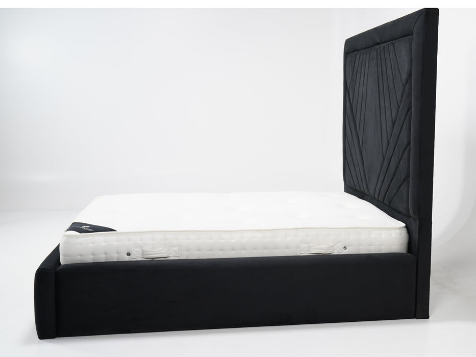 Black Plush Diamond Quilted Bed Frame | Slightly Worn Corner on Side Panel | Ex Display Bed in Like-New Condition