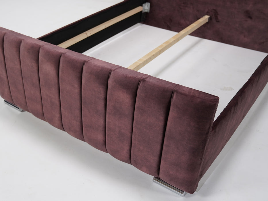 Burgundy Velvet Wingback Bed Frame | Two Ripped Corners on Footboard Upholstery | Ex Display Bed Frame
