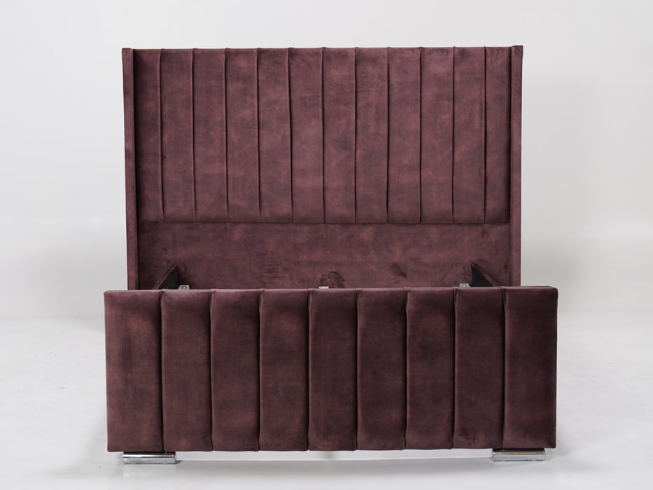Burgundy Velvet Wingback Bed Frame | Two Ripped Corners on Footboard Upholstery | Ex Display Bed Frame