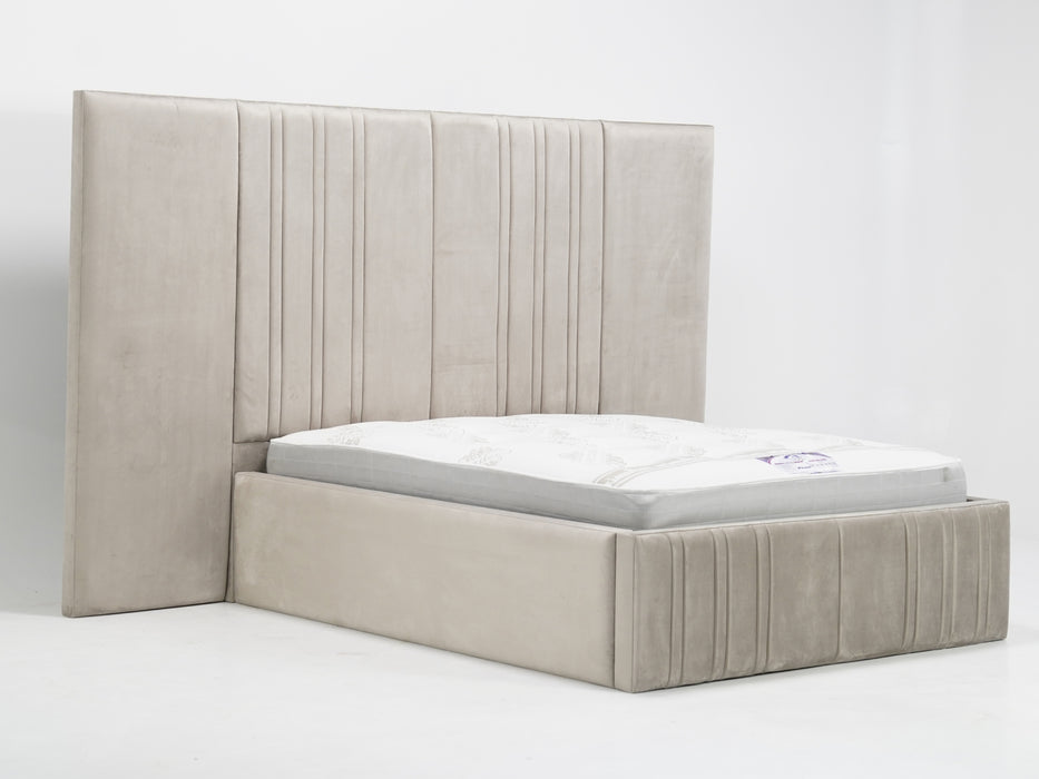 Mink Plush Velvet Multi-Lined Storage  (No Mattress)| Ex Display Bed Frame in Like-New Condition