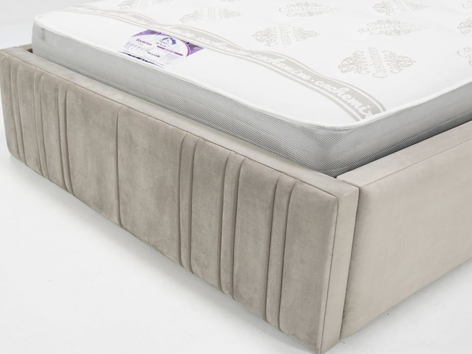 Mink Plush Velvet Multi-Lined Storage  (No Mattress)| Ex Display Bed Frame in Like-New Condition