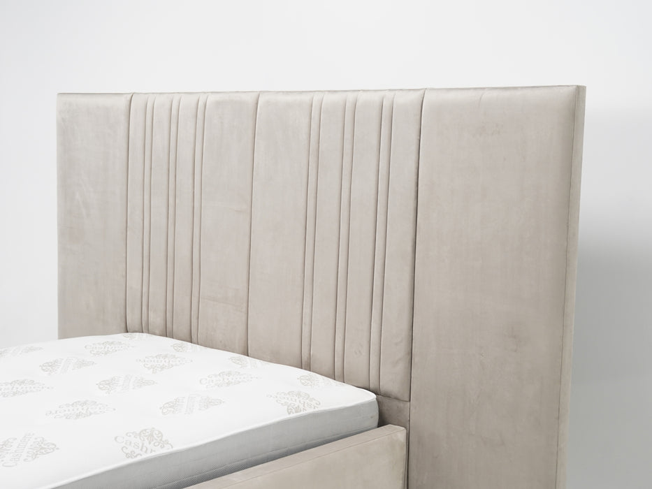 Mink Plush Velvet Multi-Lined Storage  (No Mattress)| Ex Display Bed Frame in Like-New Condition