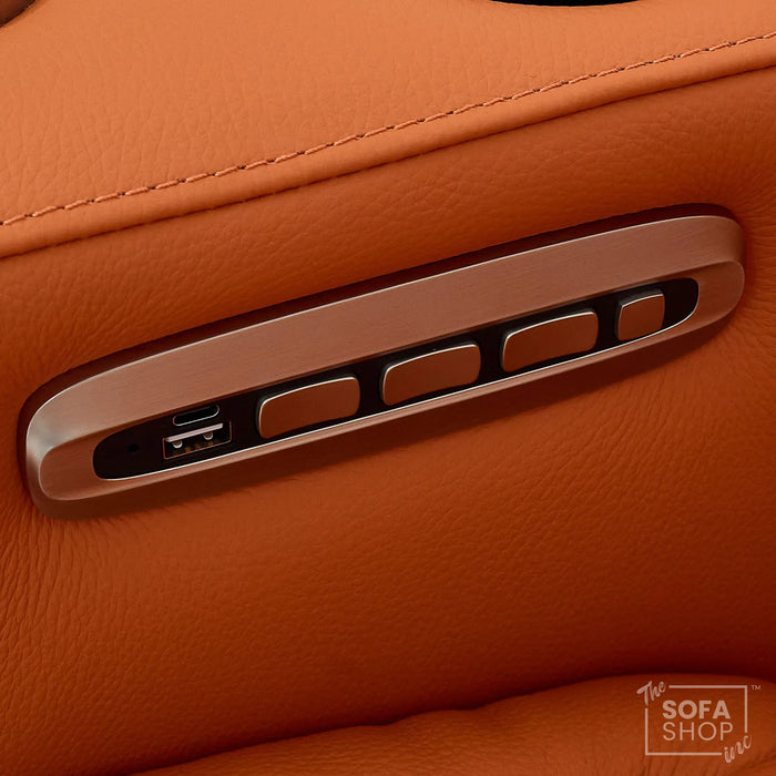 1 Seater Smart Tech Electric Recliner Cinema Chair | Luxury Theatre Seating | Orange Real Leather | Assisi