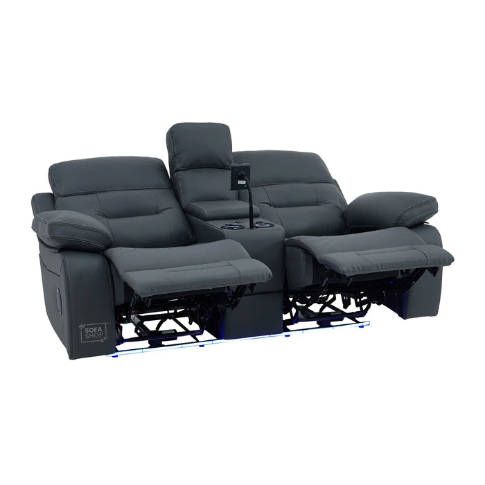 2 Seater Smart Tech Electric Recliner Cinema Sofa | Grey Real Leather | Sicily