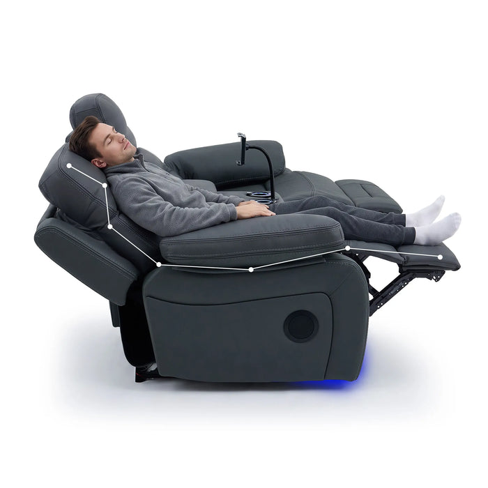 2 Seater Smart Tech Electric Recliner Cinema Sofa | Grey Real Leather | Sicily