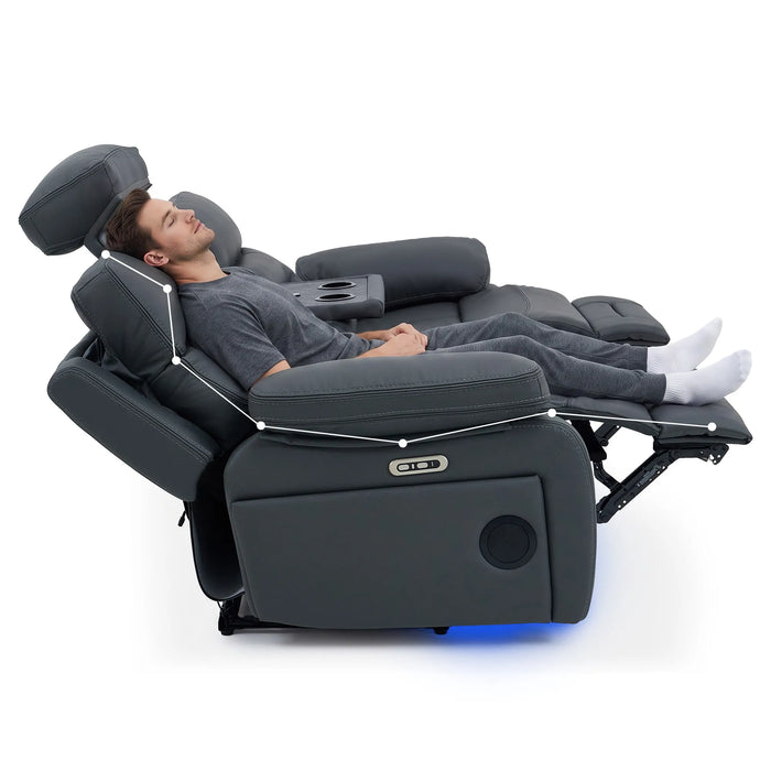 3 Seater Smart Tech Electric Recliner Cinema Sofa | Grey Real Leather | Sicily