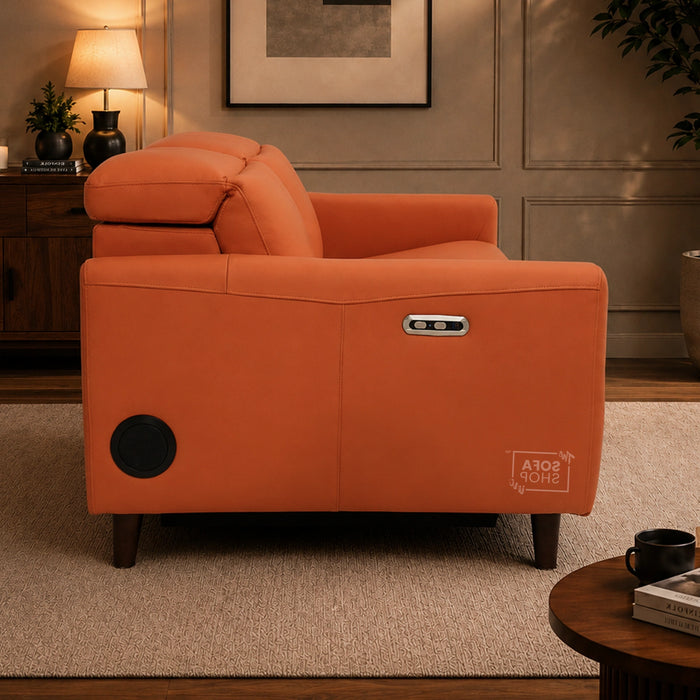 3 Seater Electric Recliner Sofa | Orange Real Leather | Toro