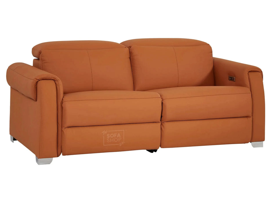 3 Seater Electric Recliner Sofa | Orange Real Leather | Turin