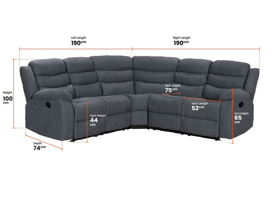 Recliner Corner Sofa in Dark Grey Fabric with Drop Down Tables & Cup Holders I Ex-display I Sortino I The Sofa Shop
