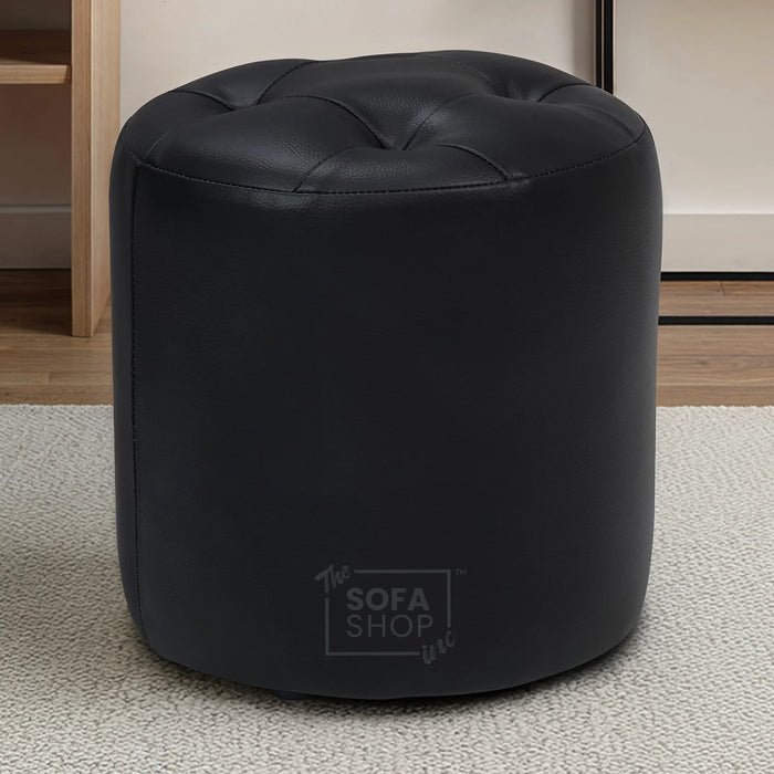 Black Aesthetic Leather Footstool - Vaneto